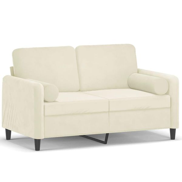 Vidaxl Divano A 2 Posti Con Cuscini Decorativi Crema 120 Cm In Velluto-image