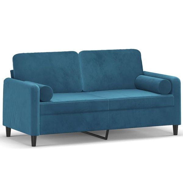 Vidaxl Divano A 2 Posti Con Cuscini Decorativi Blu 140 Cm In Velluto-image