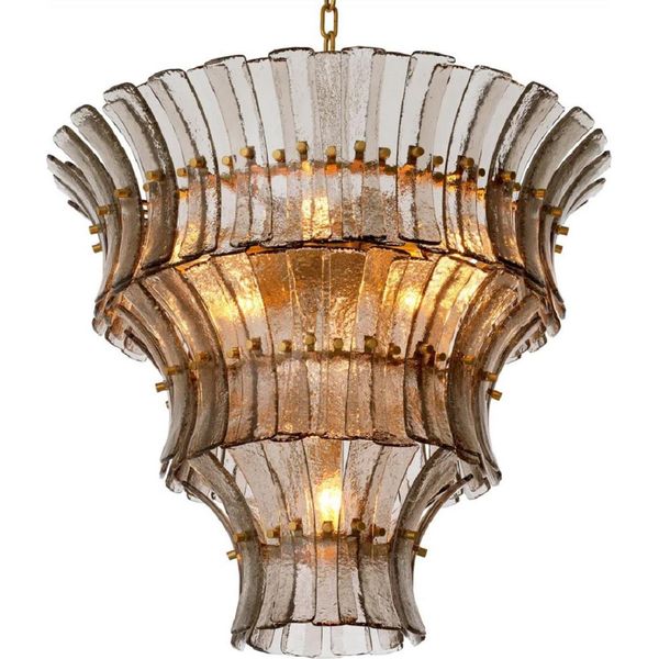 Casa Padrino Lampadario Grigio / Ottone Antico Ø 67 X H. 60 Cm - Lampadario Rotondo In Vetro - Lampadario Per Soggiorno - Lampadario Per Hotel - Mobili - Interni-image