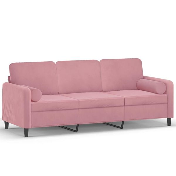 Vidaxl Divano A 3 Posti Con Cuscini Decorativi In Velluto Rosa 180 Cm-image