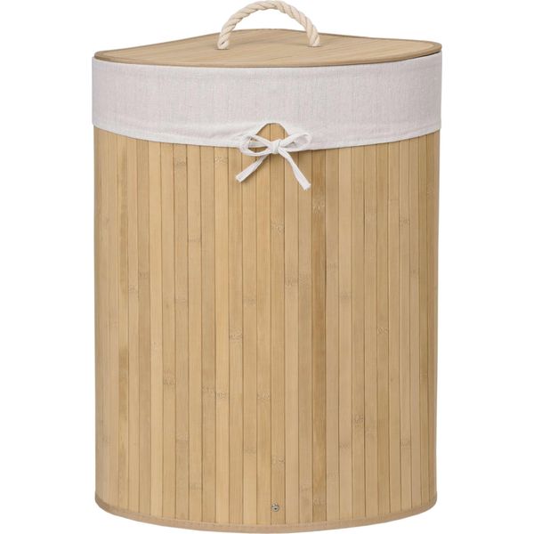 Cesto Portabiancheria Angolare In Bambù Con Coperchio 60L Marrone-image