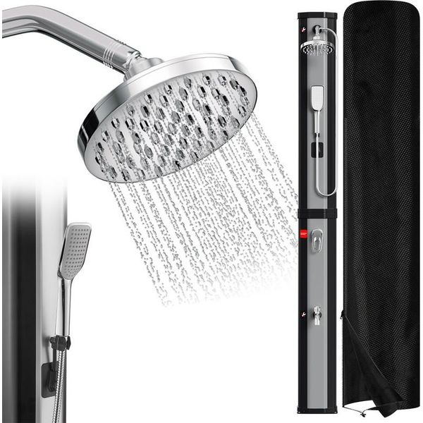 Tolletour Doccia Solare Doccia Per Piscina Doccia Esterna Doccia Da Viaggio Deluxe Doccia Da Giardino 60L (Con Copertura Protettiva、Con Doccetta、Argento)-image