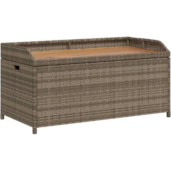 Panca Con Contenitore Grigio 100X50X52 Cm In Poly Rattan Legno Di Acacia-image
