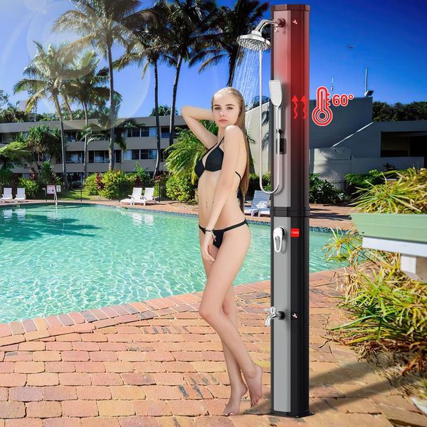 Yakimz Doccia Solare Festival Tempo Libero Doccia Solare Giardino Piscina Doccia Giardino 60L (Con Coperchio Di Protezione, Con Doccetta, Argento)-image