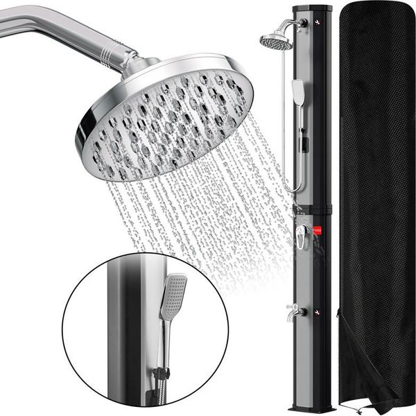 Jopassy Doccia Solare Doccia Da Giardino Rubinetto Da Campeggio Doccia Da Piscina Serbatoio Dell'acqua 60L (Con Copertura Protettiva、Con Doccetta、Argento)-image