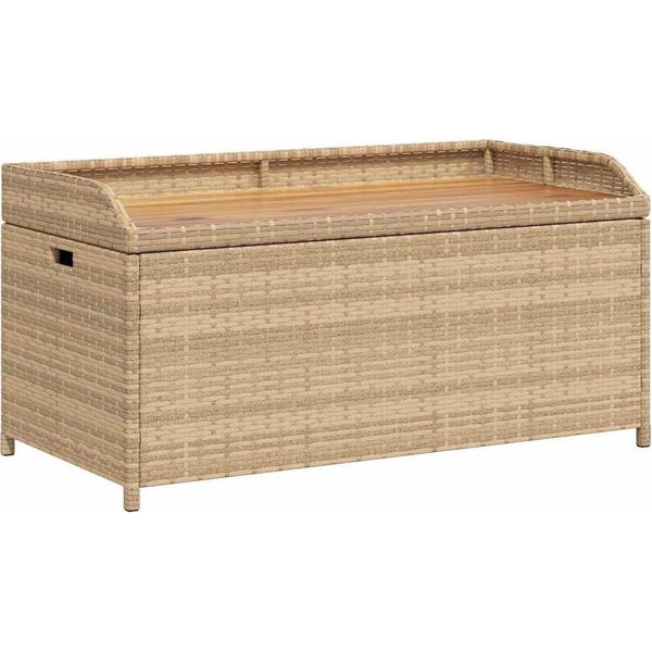 Vidaxl Panca Con Contenitore Beige 100X50X52 Cm Poli Rattan Legno D'acacia-image