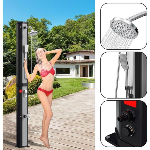 Tolletour Doccia Solare Festival Tempo Libero Doccia Solare Giardino Doccia Per Piscina Doccia Da Giardino 60L (Con Copertura Protettiva、Con Doccetta、Argento)-image