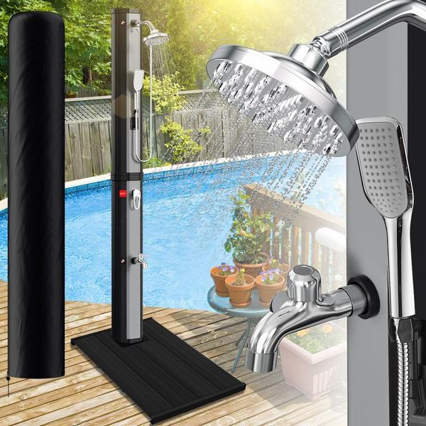 Yakimz Doccia Solare Doccia Da Giardino Rubinetto Doccia Da Campeggio Doccia Da Piscina Doccia Esterna Solare 60L (Con Copertura Protettiva、Con Doccetta、Argento、Con Elemento Di Base)-image