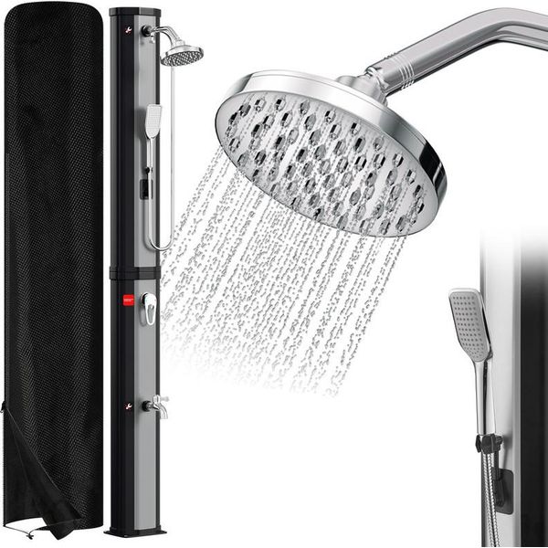 Yakimz Doccia Solare 60L Con Copertura Protettiva, Con Doccetta, Doccia A Pedale Argentata Soffione Doccia A Pioggia Doccetta Da Giardino Doccia Da Piscina-image