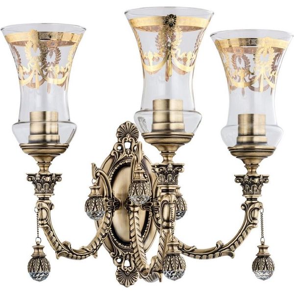 Casa Padrino Lampada Da Parete In Cristallo Barocco Ottone Con Patina / Oro 43 X H. 37 Cm-image