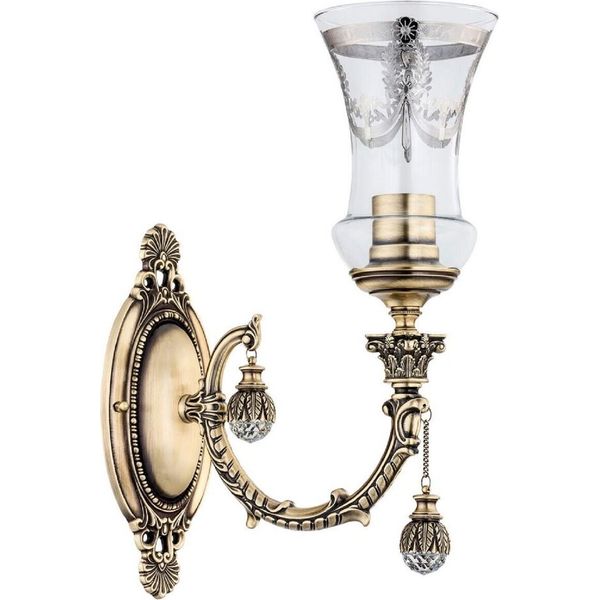 Casa Padrino Lampada Da Parete In Cristallo Barocco Ottone Con Patina / Argento 12 X H. 37 Cm-image