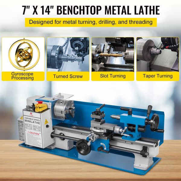 Vevor 7 "X14"" Mini Fresatrice Di Precisione Da Tavolo Per Metalli, Tornio 550 W, Tornio Foratore A Velocità Variabile, Tornio, Riduttore In Nylon Con 50-2500 Giri/Min E Lampada Mobile"-image