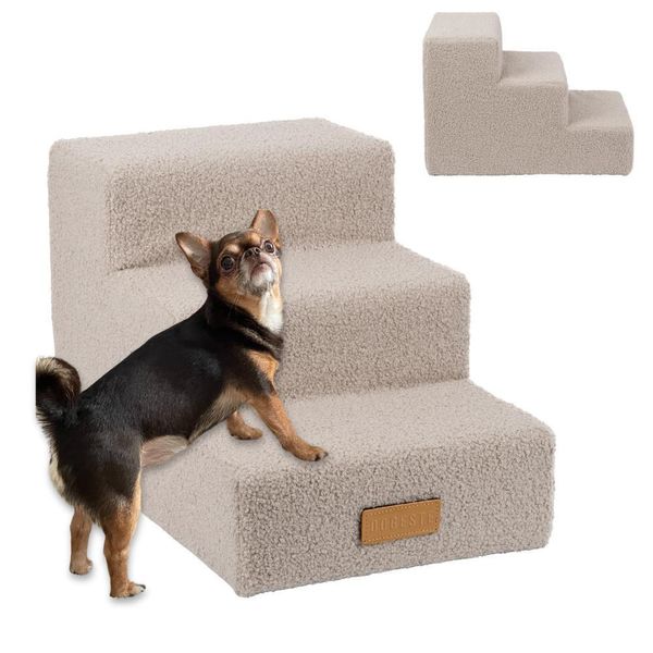 Gradini Per Cani, Per Animali Malati E Anziani, Ausilio Per Arrampicarsi, Rampa - 3 Gradini - 45 X 30 X 30 Cm - Pelle Di Pecora Grigia-image