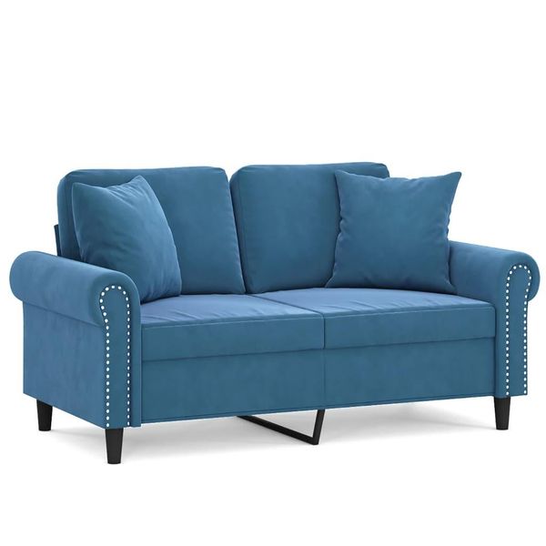 Vidaxl Divano A 2 Posti Con Cuscini Decorativi Blu 120 Cm In Velluto-image