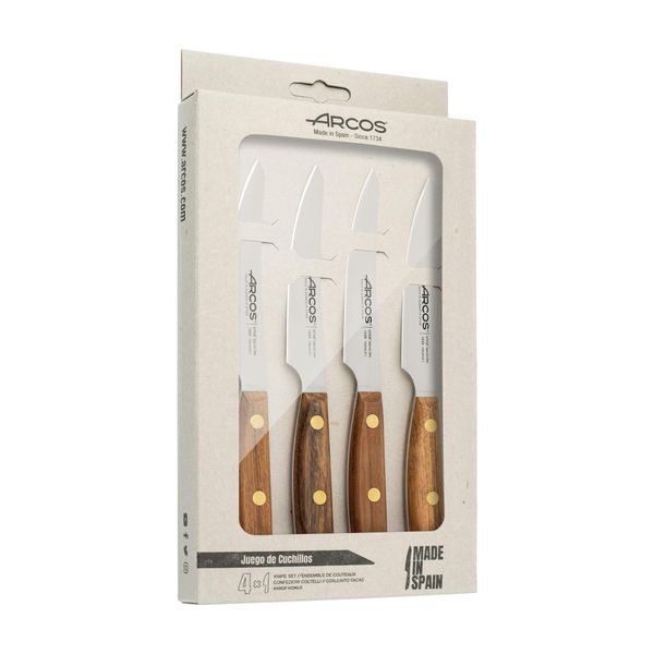 Serie Bows Nordika - Set Di 4 Coltelli Da Tavola - Acciaio Inossidabile Nitrum - Lama Da 100 Mm -. Manico In Legno Di Ovengkol 100% Naturale Proveniente Da Foreste Certificate - Imballaggio Riciclato Al 100%-image