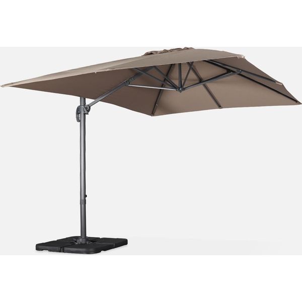 Ombrellone Decentrato Rettangolare 3X4M + Base 50X50Cm, Beige-image