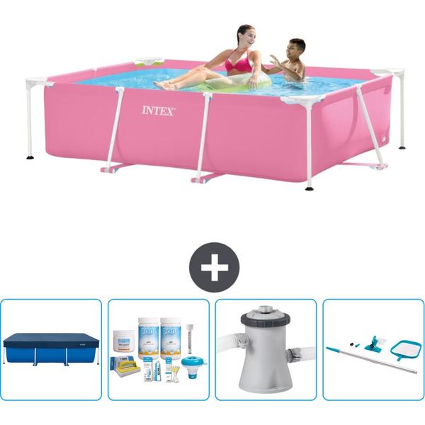 Piscina Intex Con Struttura Rettangolare - 220 X 150 X 60 Cm - Rosa - Include Copertura - Pacchetto Manutenzione - Pompa Filtro Per Piscina - Kit Pulizia-image