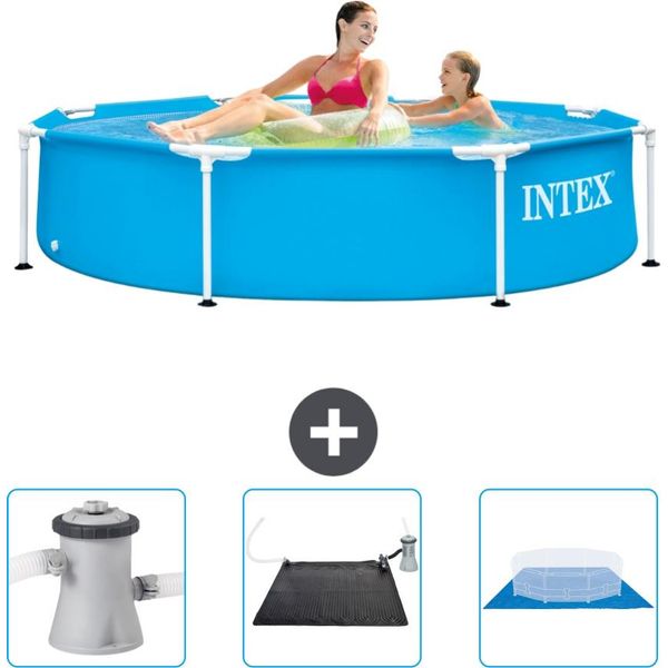 Piscina Intex Con Struttura Rotonda - 244 X 51 Cm - Blu - Include Pompa Filtro Per Piscina - Tappetino Solare - Copertura Del Terreno-image