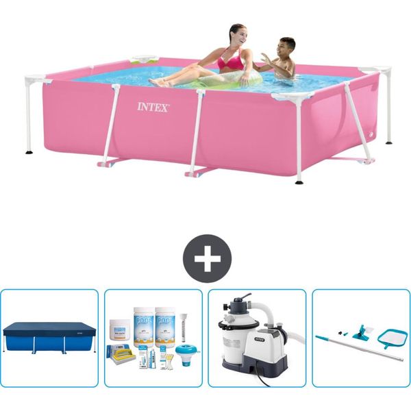 Piscina Intex Con Struttura Rettangolare - 220 X 150 X 60 Cm - Rosa - Include Copertura - Pacchetto Manutenzione - Pompa Filtro Per Piscina - Kit Pulizia-image