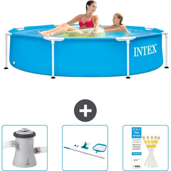 Piscina Intex Con Struttura Rotonda - 244 X 51 Cm - Blu - Include Pompa Filtro Per Piscina - Kit Di Pulizia - Strisce Reattive-image