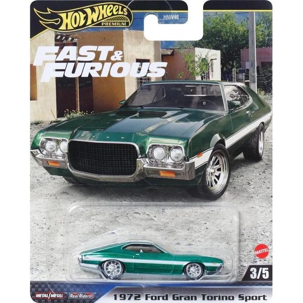 Hot Wheels HNW46-HYP72 Ford Gran Torino Sport Verde Metallizzato 1972 Fast & Furious 3/5 Scala Circa 1:64 Modellino Auto-image