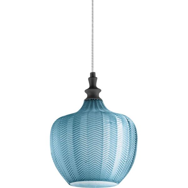 Cleofe - Lampada A Sospensione In Vetro Cobalto Trasparente E Nero - Attacco 1XE27, Stile Vintage, IP20, 1XE27 Max 1X60W, D.24Cm, Lampadine Escluse-image