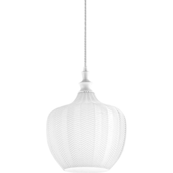 Cleofe - Lampada A Sospensione In Vetro Bianco Trasparente E Bianco - Attacco 1XE27, Stile Vintage, IP20, 1XE27 Max 1X60W, D.24Cm, Lampadine Escluse-image