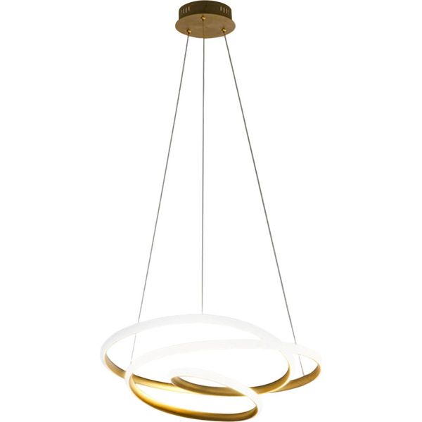 Diva - Lampada A Sospensione Led 80W Dimmerabile - Design Moderno In Alluminio Oro Spazzolato, Luce Calda 3000K, Anelli Intrecciati D.85Cm-image