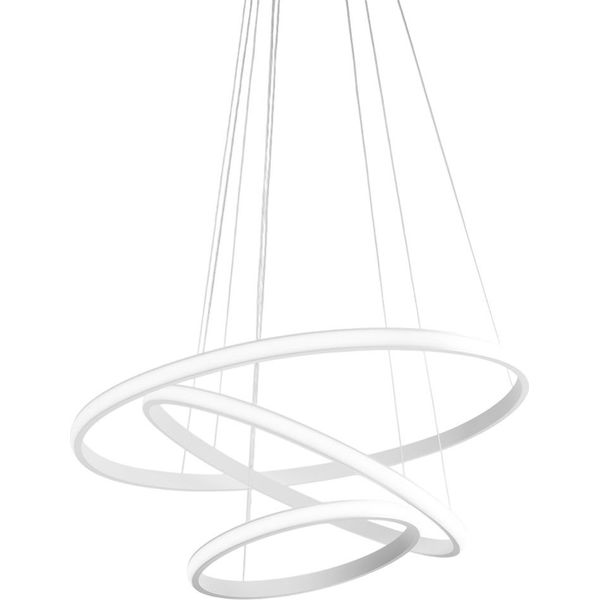 Lampadario Led Iole S3 60W Dimmerabile - Sospensione Moderna A 3 Anelli In Alluminio Bianco, Luce Calda 3000K, 3000Lm, Design Elegante-image