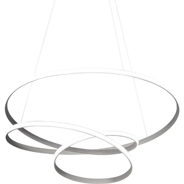 Diva - Lampada A Sospensione Led 80W Dimmerabile - Design Moderno In Alluminio Titanio, Luce Calda 3000K, Anelli Intrecciati D.85Cm-image