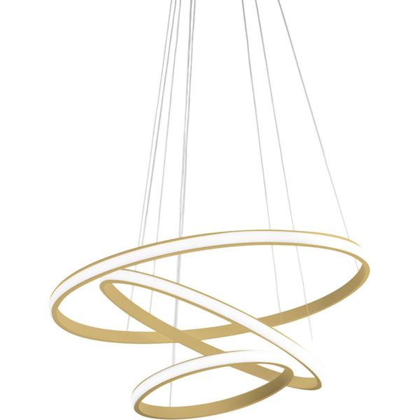 Lampadario Led Iole S3 60W Dimmerabile - Sospensione Moderna A 3 Anelli In Alluminio Oro Spazzolato, Luce Calda 3000K, 3000Lm, Design Elegante-image