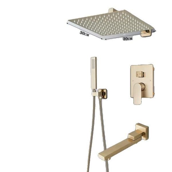Set Di Rubinetteria Per Doccia, Finitura Oro Spazzolato, Soffione A Pioggia, 3 Vie 12 Pollici B-image
