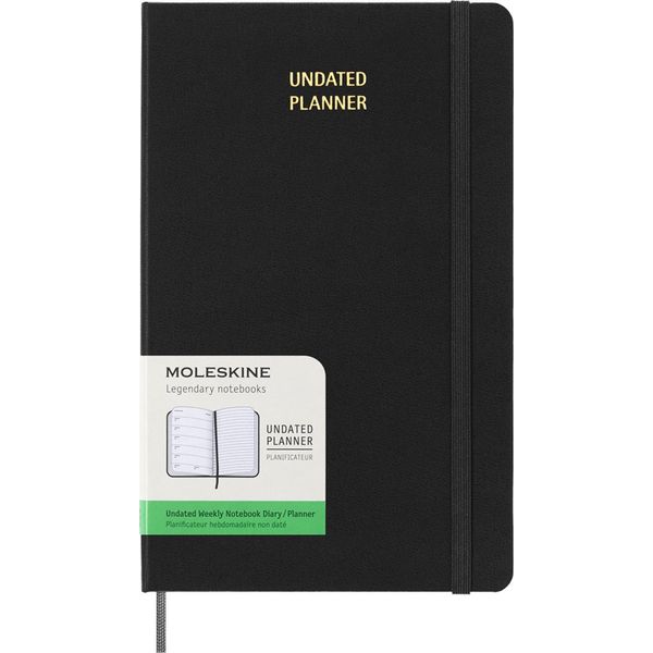 Moleskine Undated Weekly Planner, Agenda Settimanale Con Spazio Per Note 12 Mesi, Copertina Rigida E Chiusura Elastica, Colore Nero, Formato Large 13 X 21 Cm-image