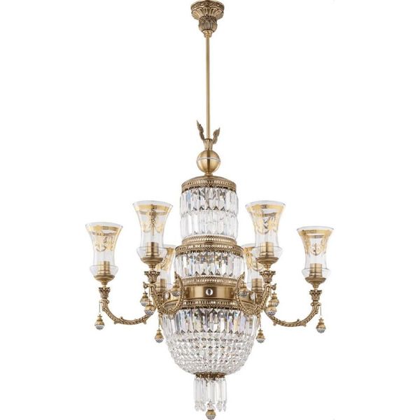 Casa Padrino Lampadario Barocco Ottone Con Patina / Oro Ø 75 X H. 138 Cm-image