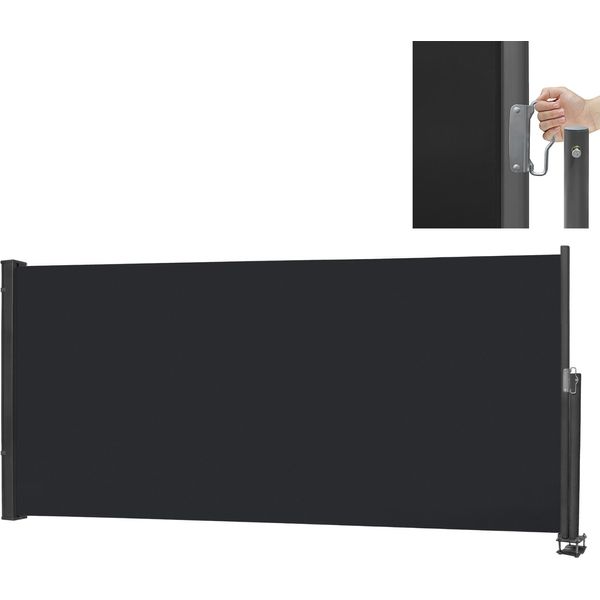 Yuenfong Tenda Da Sole Laterale Tenda Da Sole Estensibile 120 X 300 Cm Protezione Solare In Poliestere Schermo Privacy Protezione Dal Vento Per Balcone E Terrazza, Tenda A Rullo Laterale Con Supporto A Parete, Antracite-image
