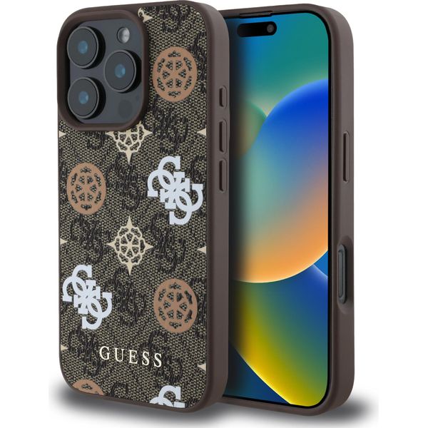 Guess GUHMP16XP4PWPW Iphone 16 Pro Max 6,9" Marrone/Marrone Custodia Rigida Peonia Su Sfondo 4G Custodia Protettiva Magsafe"-image