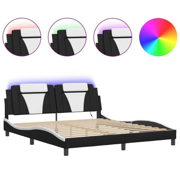 Vidaxl "Viana"" Struttura Letto Con Led Senza Materasso Bianco E Nero 180X200 Cm"-image