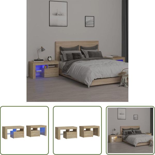 The Living Store Comodini 2 Pezzi Con Luci Led Rovere Sonoma 70X36,5X40 Cm-image