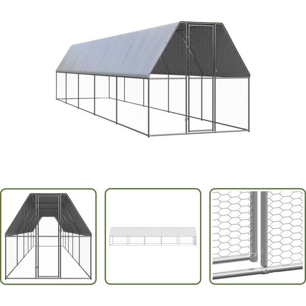 The Living Store Gabbia Per Polli Da Esterno 2X10X2 M Acciaio Zincato-image