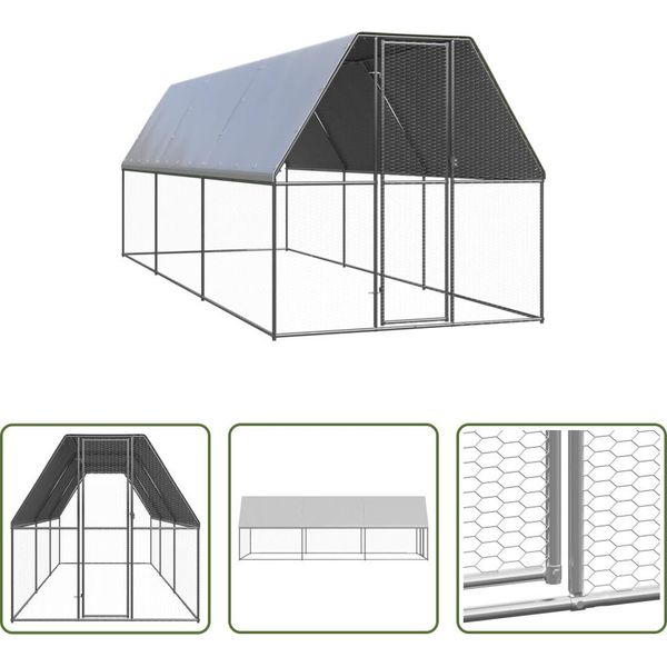 The Living Store Gabbia Per Polli Da Esterno 2X6X2 M Acciaio Zincato-image
