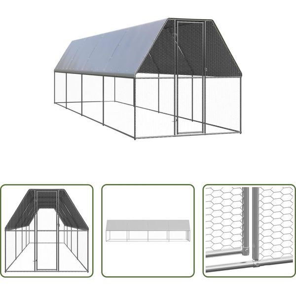 The Living Store Gabbia Per Polli Da Esterno 2X8X2 M Acciaio Zincato-image