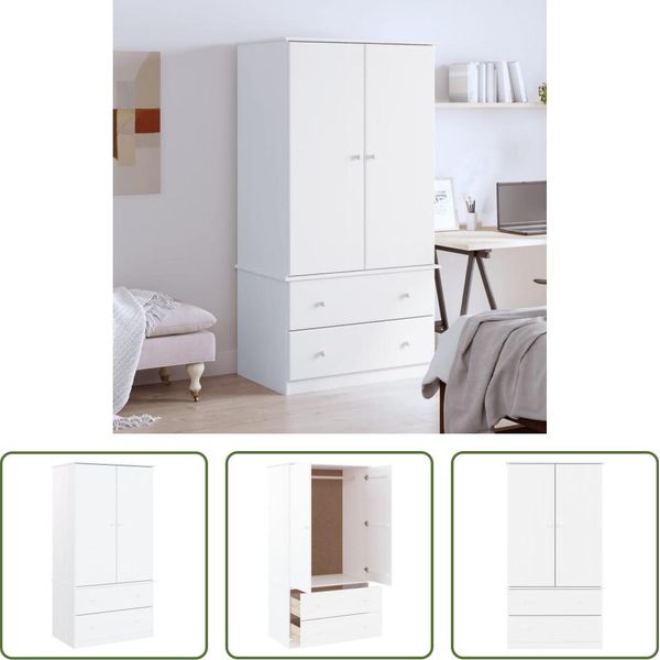 The Living Store Armadio Alta Bianco 90X55X170 Cm In Legno Di Pino Massiccio-image