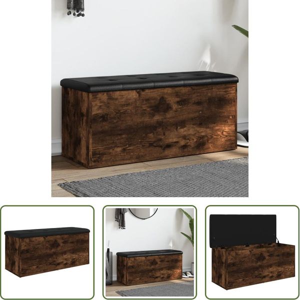 The Living Store Panca Con Contenitore In Rovere Fumé 102X42X45 Cm Materiale In Legno-image