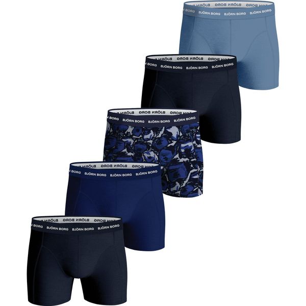 BjÖRn Borg Boxer Da Uomo, Confezione Da 5 - Boxer In Cotone Elasticizzato, Pantaloni, Cotone, Logo In Vita Blu Scuro/Blu Xl-image