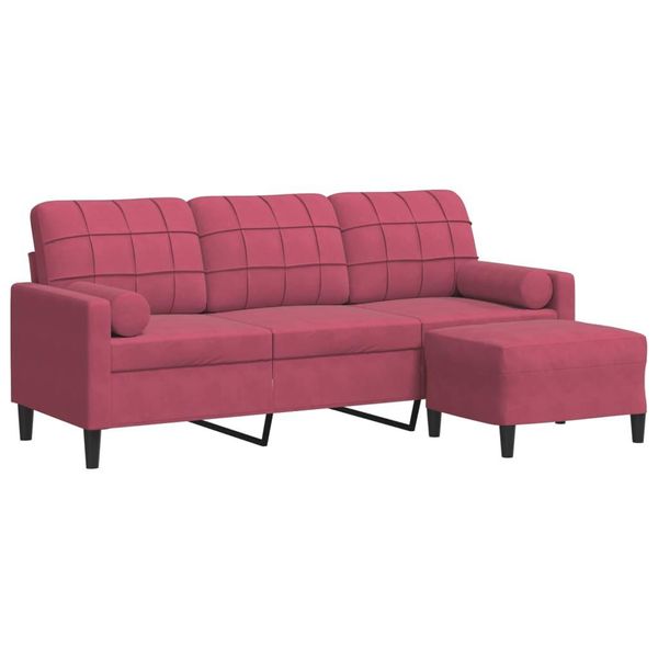 Vidaxl Divano A 3 Posti Con Poggiapiedi Rosso Vino 180 Cm In Velluto-image