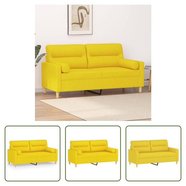 The Living Store Divano A 2 Posti Con Cuscini Decorativi Tessuto Giallo Chiaro 140 Cm-image