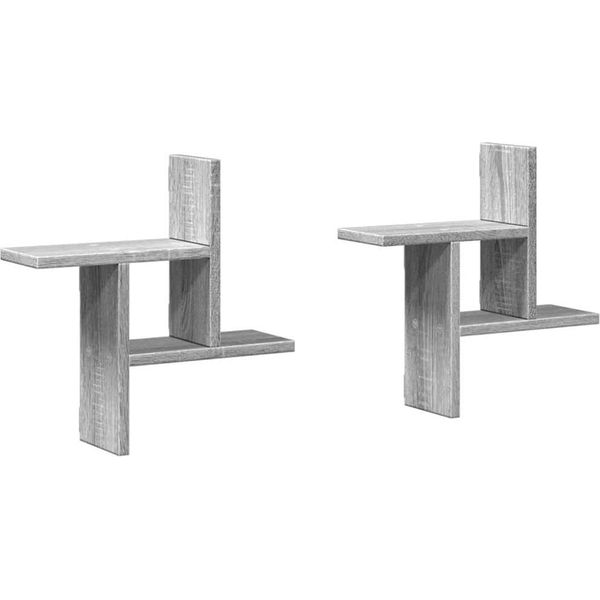 Vidaxl Mensole Da Parete 2 Pz. Grigio Sonoma 38X12X38 Cm Materiale A Base Di Legno-image