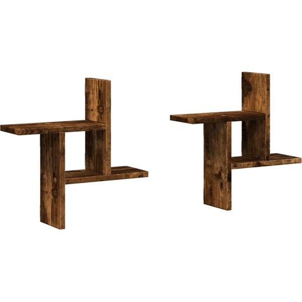 Mensole A Muro 2 Pz. Rovere Fumé 38X12X38 Cm Materiale A Base Di Legno-image