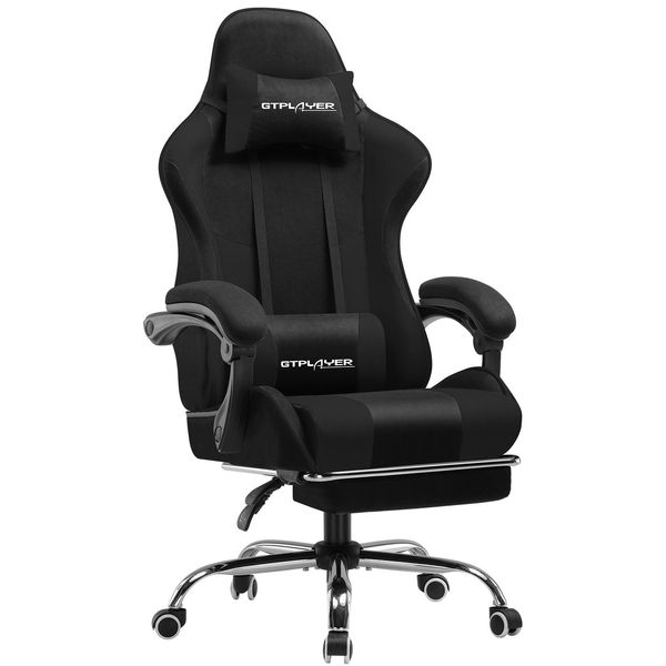 Gtplayer Sedia Da Ufficio Sedia Da Gioco Poltrona Da Gioco In Tessuto Sedia Da Gioco Ergonomica Con Poggiapiedi, Poggiatesta Cuscino Lombare, Sedia Da Gioco Imbottita, Nero-image