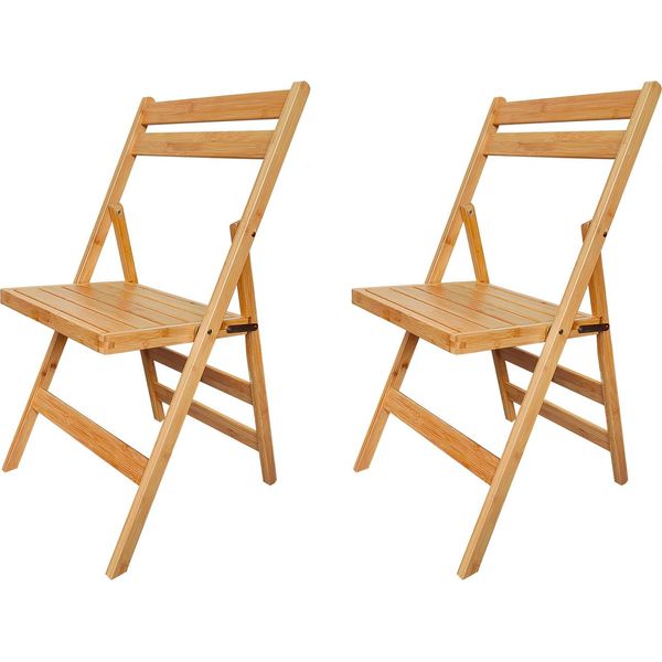 Set Di 2 Sedie Pieghevoli In Bambù - 79 X 44 Cm Sedia Da Cucina Pieghevole In Legno-image